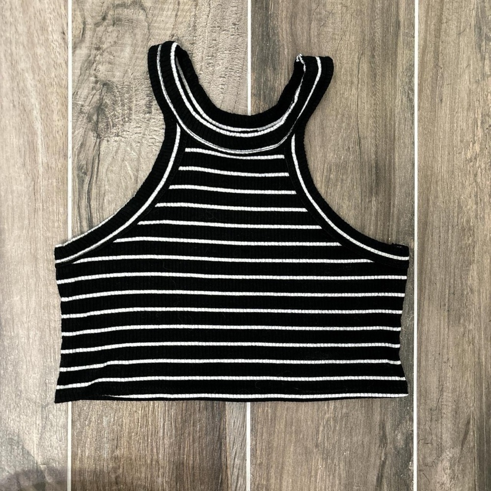 Windsor black and white striped cropped tank top